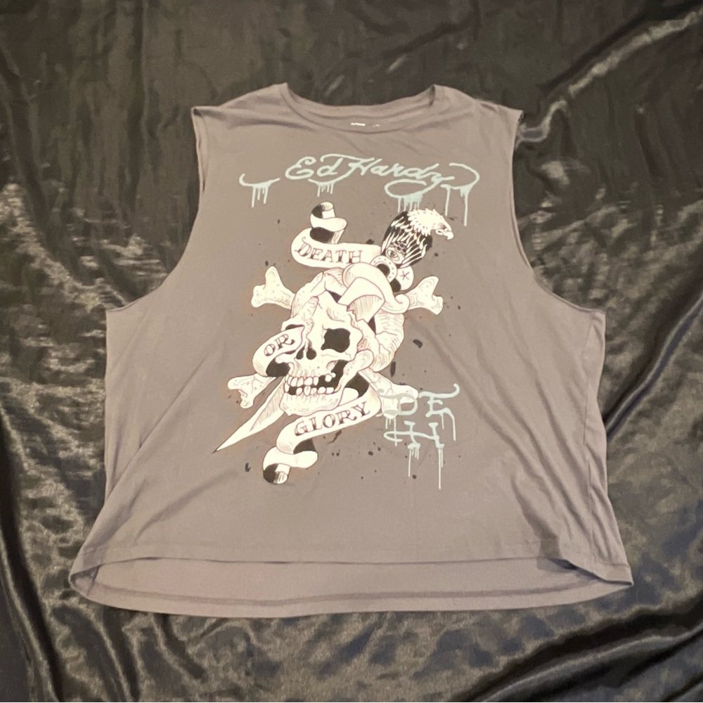 Ed Hardy Gray Graphic Tank Top